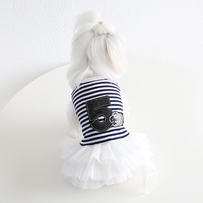 Pet Costume Dress Nautical Striped Top with Tulle Skirt for Dogs And Cats